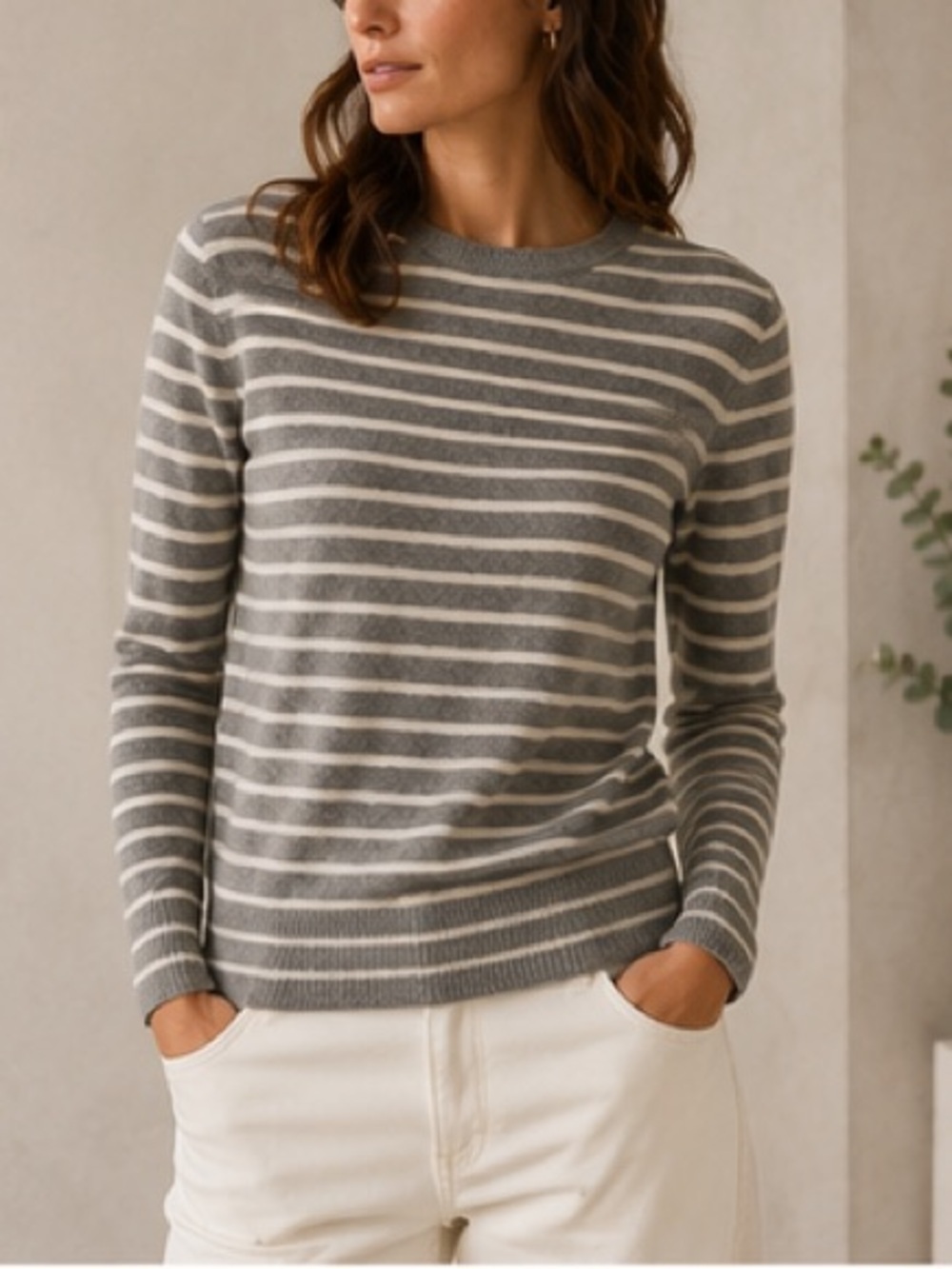 Boden 100% cashmere gray striped sweater Size XS